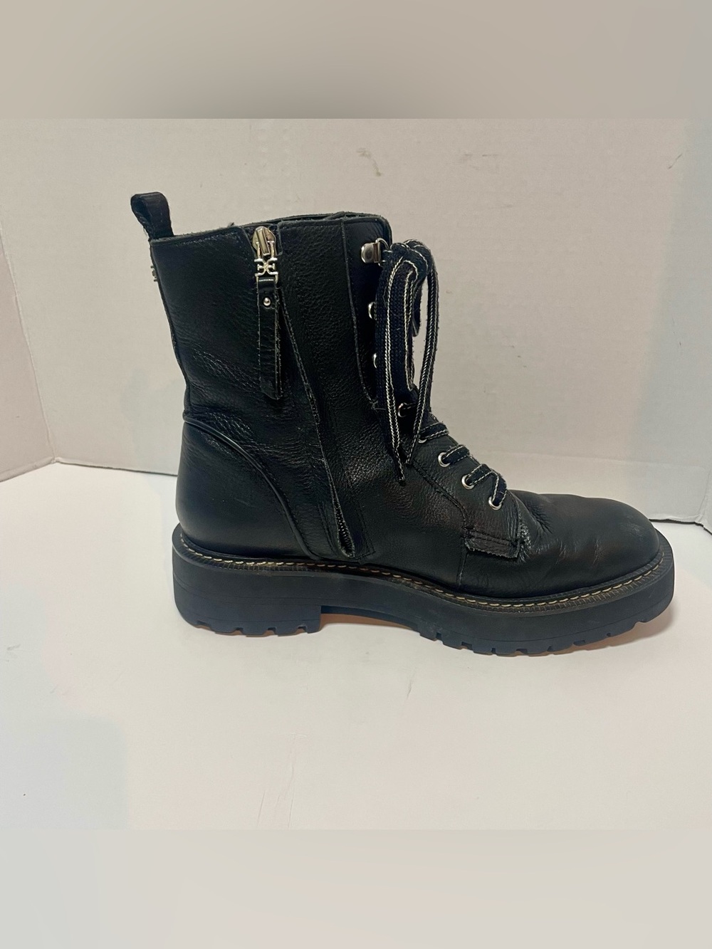 Sam Edelman Lue Black Leather Combat Platform Boots Size 8.5